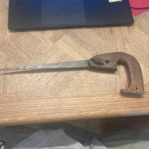 Vintage Wooden 16" Keyhole Saw, Blade 10" Long Handle Has Wheat Carving - Picture 1 of 11