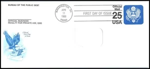 1988 Official Mail 25c stationery entire Sc UO78 ArtCraft FDC eagle & shield - Picture 1 of 1