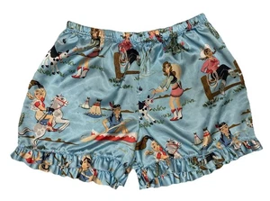 Nick & Nora Retro Cowgirl Satin Pajama PJ Sleepwear Sleep Shorts Girls Sz 16 - Picture 1 of 6