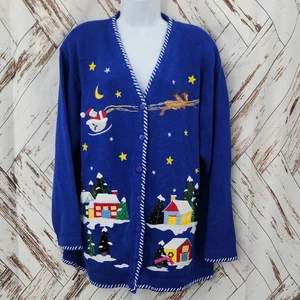 The Quacker Factory Vintage Christmas Village Cardigan Sweater - Picture 1 of 9
