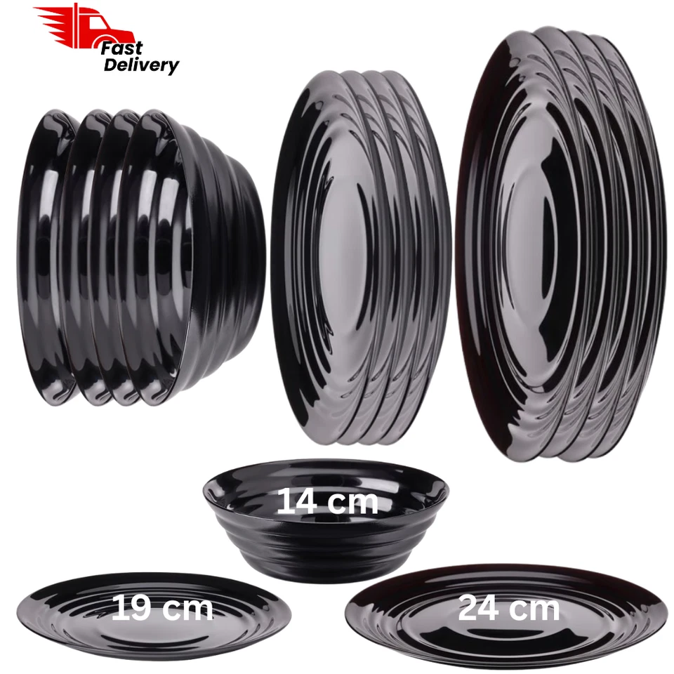 Black Dinnerware Set 6/12/18pc – Round Plates & Bowls Crockery Tableware Set - Image 1 of 1