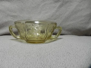 Federal Glass Amber/Yellow Rose Design Two Handled Bowl/Dish D - Picture 1 of 6