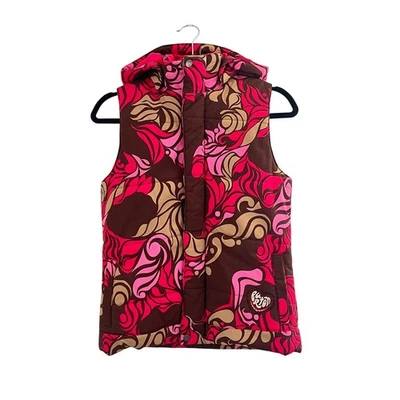 Burton Girls Sugar Spice Puffer Vest XL 14-16 Pink Brown Floral Hooded - Image 1 of 4