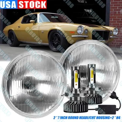 For Chevy El Camino 1971-1975 7" Inch Round LED Headlights Hi/Lo Beam White - Image 1 of 4