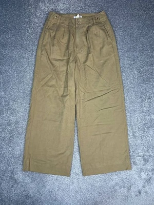 Madewell The Harlow 阔腿裁剪裤女式 4 棕色棉打褶高腰 — 第 1/4 张图片