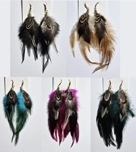 Lange Feder Ohrringe Boho Chic (5 Farben zur Auswahl) - Bild 1 von 11