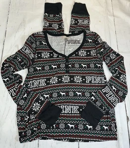 Victorias Secret I Only Sleep In PINK Pajama One Piece Large Thermal Festive Dog - Picture 1 of 5
