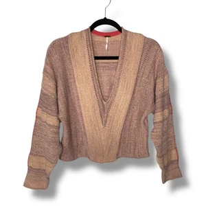 Free People Lemonade Stand Sweater Size Small V Neck Crop - Picture 1 of 10