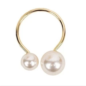 Vintage 80's Two Pearls Open Ring Gold Plated Faux Pearls Size 5.5 - Picture 1 of 12
