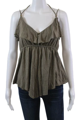 La Rok Womens Spaghetti Strap V Neck Knit Blouse Top Brown Size Large - Image 1 of 4
