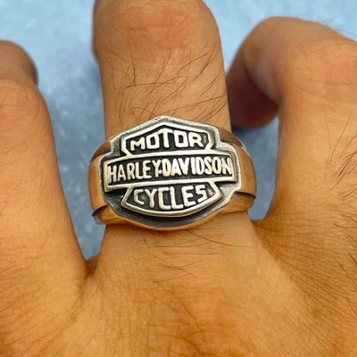 Harley Davidson 925 Sterling Silver Handmade Solid Ring, Sport Style Gift Men's - Image 1 of 4