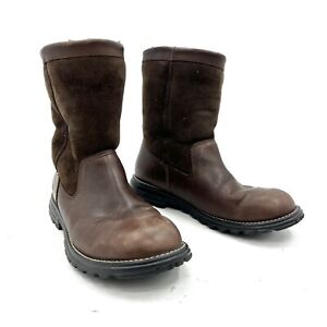 Ugg Brooks Brown Leather Shearling Lined Winter Boots Women's Size 8