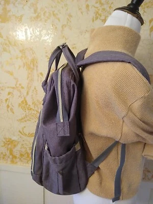 Backpack Diaper Bag LAND Brand Gray Compartments Travel Canvas Baby 11"X16"X8" - Image 1 of 4