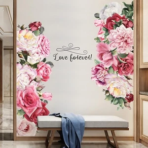 Removable Pink Flowers Wall Decal Peony Rose Floral Wall Stickers DIY Vinyl S... - Picture 1 of 8