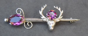 Ward Brothers Sterling Silver stag and sword kilt pin brooch amethyst paste - Picture 1 of 5