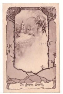 The Seasons Greeting, Rural Winter Church Scene, Antique 1909 Christmas Postcard - Picture 1 of 2