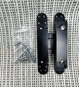 6 Inch Black Hidden Door Hinge Heavy Duty Invisible 180 Degree Swing Adjustable - Picture 1 of 7