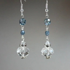 Blue crystals vintage silver long drop dangle earrings wedding bridesmaid gift - Picture 1 of 2