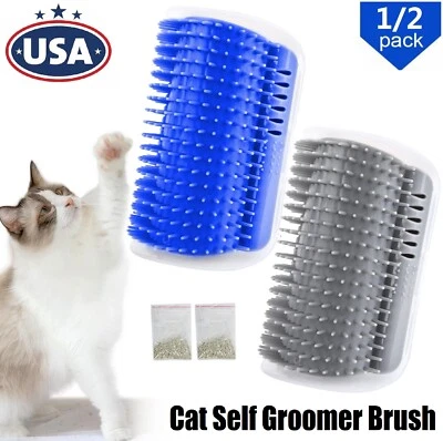 2x Auto Acicalador para Gatos con Hierba Pared Esquina Masaje Peine Rascador Cepillo de Acicalamiento Foto 1 de 4