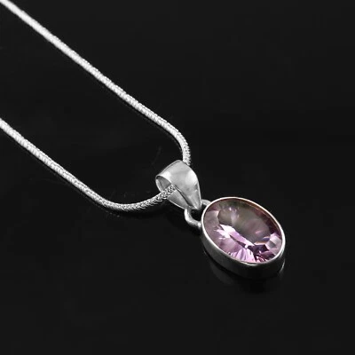 Pendente In Gemma Ametista Viola In Argento Sterling 925 Con Collana - Immagine 1 di 4
