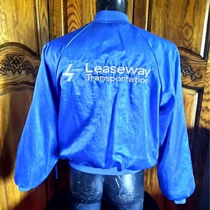 Vintage L Mens Satin Embroidered Bomber Jacket Leaseways Trucking Transportation - Picture 1 of 6