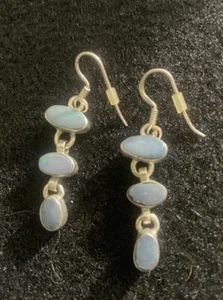 Gorgeous Vintage Sterling Silver Opal Dangle Earrings 1.75” Long Marked 925 - Picture 1 of 4