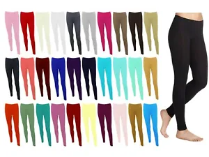 LADIES WOMENS VISCOSE LYCRA PLAIN STRETCHY SOFT LEGGINGS WITH ELASTICATED WAIST - Picture 1 of 63