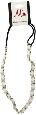 NUEVA Diadema Mia Moda Cadena Plateada con Cuero Sintético Blanco #01179 WO31 Foto 1 de 2