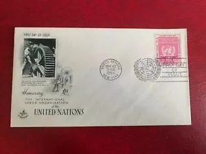 UN NEW YORK 1954 FDC ARTCRAFT FAO ILO INTL LABOR ORGANISATION 8 CENTS - Picture 1 of 1