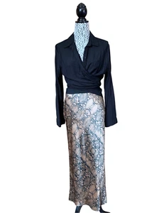Seed Heritage Satin Snake Printed Slip Midi Skirt Gold, Black Size 6 - Picture 1 of 12
