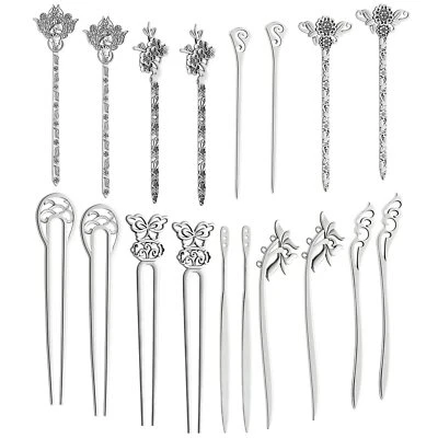 TUPARKA 18 PCS Silver Hair Sticks Vintage Hair Pins Chinese Women Hair Chopst... - Image 1 of 4