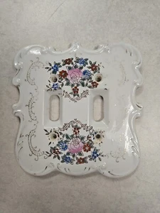 Vintage DOUBLE Porcelain Ceramic Light Switch Plate Cover Floral Japan - Picture 1 of 7