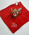 My First Rudolph Red Nosed Reindeer Baby Security Blanket Red Bumps Tags 12x12