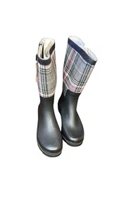 Chooka Women Shoes Plaid Rain Mid Calf Rubber Boots Strawberry Charcoal 10 NWOT - Picture 1 of 7