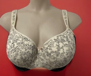 Cacique BH leicht gefüttert Balconette Bügel elfenbein geblümt schwarz Spitze Gr. 42F - Bild 1 von 9