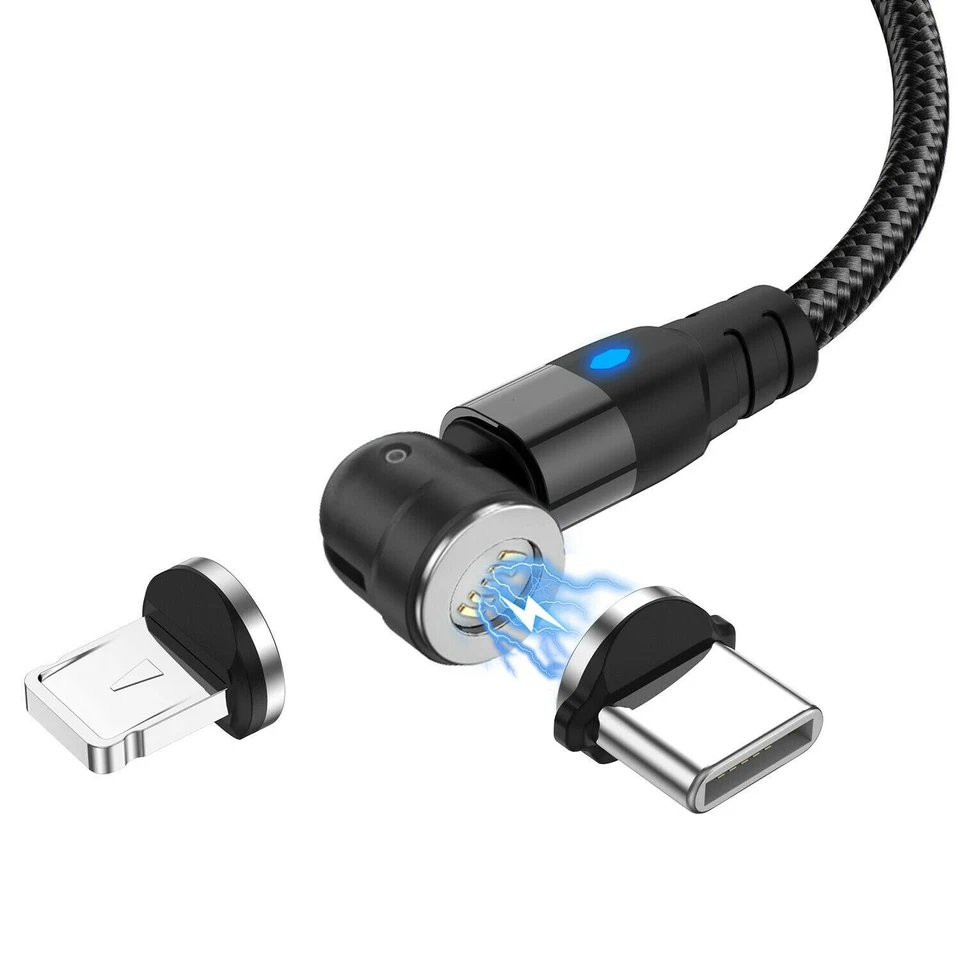 2 in 1 USB Lade Daten Kabel Magnet 2 Stecker USB-C + 8 PIN Stecker schwarz 2 m - Bild 1 von 1