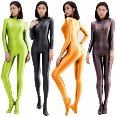 Sexy Chándales Brillantes para Mujer AMORESY Yoga Manga Larga Medias Cremallera Body Foto 1 de 4