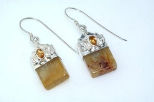 Sajen 925 Quartz Citrine Drop Sterling Silver French Wire Earrings - Picture 1 of 4