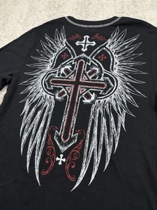 No Boundaries Thermal Long Sleeve Shirt Men's Large Skull Cross Wings Vtg Y2K - Picture 1 of 7