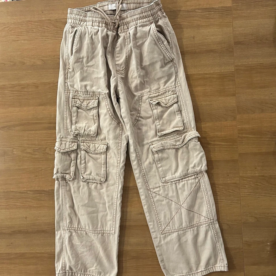 Pacsun Baggy Cargo Pants Tan Mens Size S Drawstring Utility Pockets - Image 1 of 4