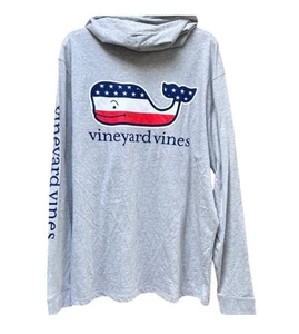 Vineyard Vines Shirt Men XL Grey Heather Hoodie Long Sleeve Whale Flag Patriotic - Picture 1 of 4
