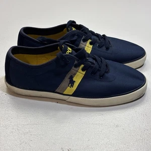 Polo Ralph Lauren Shoes Mens Size 10.5D Halford Canvas Sneaker Yellow Stripe - Picture 1 of 8