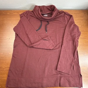 Cuddl Duds Women Ultracozy Long Sleeve Cowl Neck Tunic Sweatshirt L Hth Burgundy - Picture 1 of 9