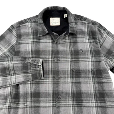 Weatherproof Mens Large Gray Plaid Flannel Fleece Lined Button Up Shacket - Image 1 of 4