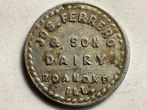 Seltene Jos. Ferrero & Son Dairy Roanoke, IL Illinois Quart Milchflasche Handelsmedaille - Bild 1 von 2