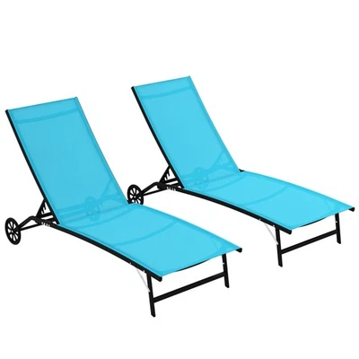 Conjunto de 2 espreguiçadeiras ao ar livre encosto ajustável para pátio praia piscina - Imagem 1 de 4