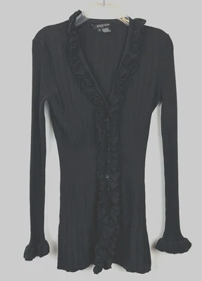 Cárdigan Suéter Etcetera Mujer Pequeño Volantes Negro Algodón Carrera Acanalado Foto 1 de 4