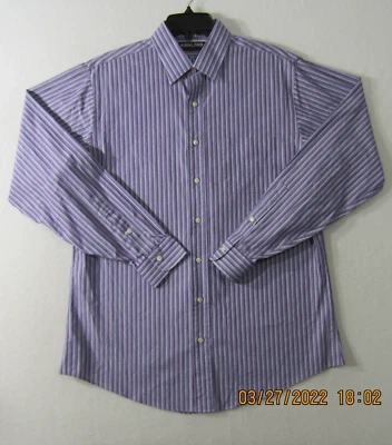 Kirkland Signature Shirt Mens 16.5-36 Purple Blue White Button Up Office Casual - Image 1 of 4