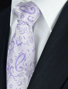 Lilac Groomsman Wedding Tie Purple Paisley Floral White Mens Gift Jacquard UK - Picture 1 of 2