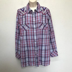 Ariat Real Western Hemd Damen 1X blau kariert bestickt Langarm Perlen Druckknopf - Bild 1 von 13